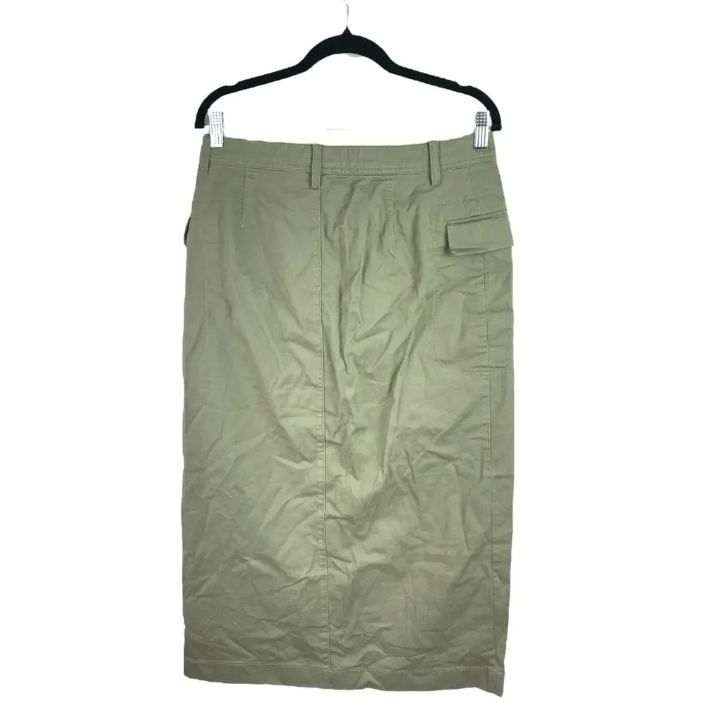 GAP Olive Green High Waisted Front Slit Midi Utility Straight Pencil Skirt Sz 30